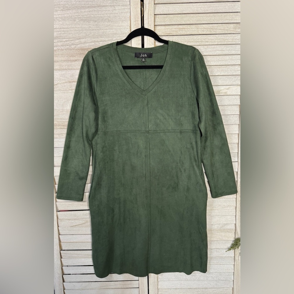 Joh Green V-Neck Faux Suede Dress. Small Great Condition Classic Forest Green - Picture 6 of 13